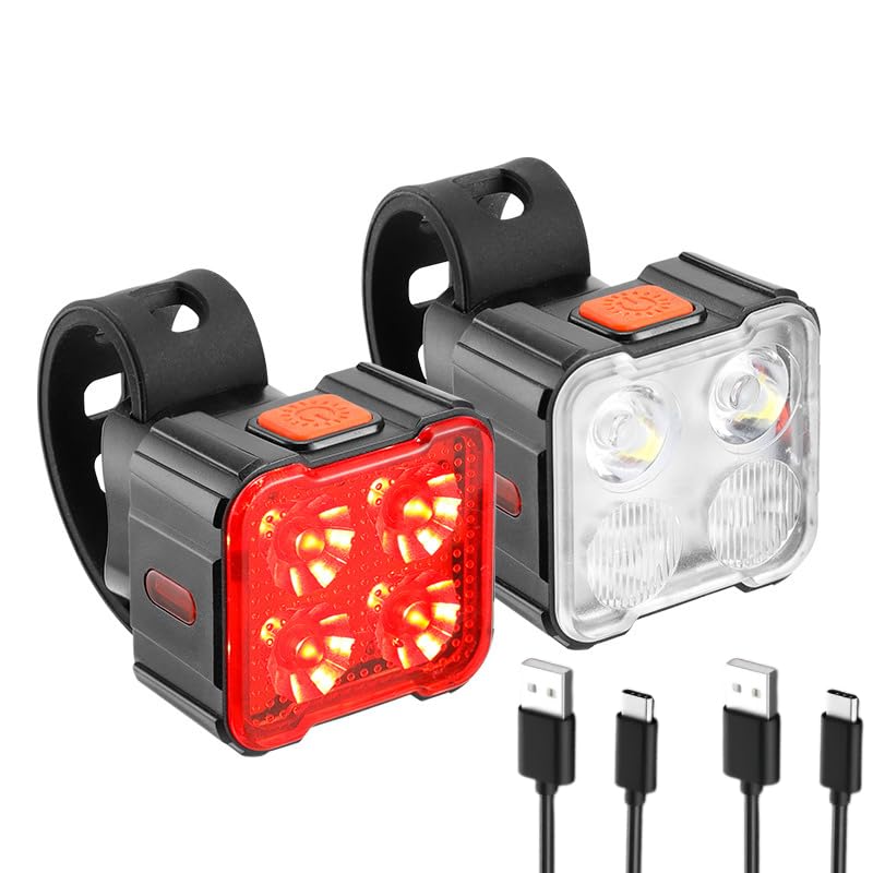 Luz Bicicleta 8+9 Modos Brillante, [Linternas IP65 Impermeable y Recargable USB] luz Delantera y Trasera para Bici, led Bike Light para Montaña y Ciclismo Carretera de Noche.
