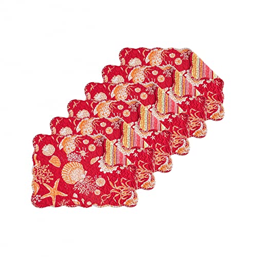 Image of Ruby Red & Orange Vintage 100% Cotton Quilted Set of 6 Placemats 13 inch x 19 inch