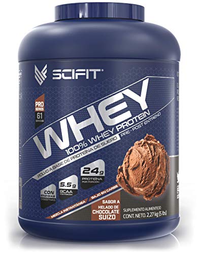 Scifit | Proteína Whey | 24 g de Proteína | 100% Whey Protein | 61 Servicios | Sabor Helado de Chocolate| Post Entrenamiento | Bajo en Carbs | 5lb (2,27 kg)