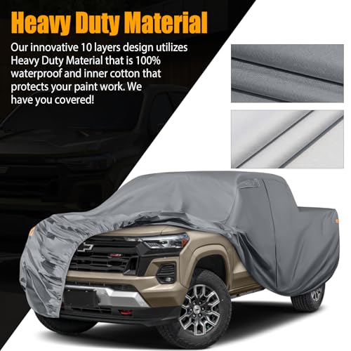 Image of Waterproof Car Covers Replace for 2005-2025 Toyota Tacoma Double Cab 5ft, 10 Layers Heavy Duty with Cotton Liner Truck Cover with Zipper Door, Windproof Bands for Snow Rain Dust Protection