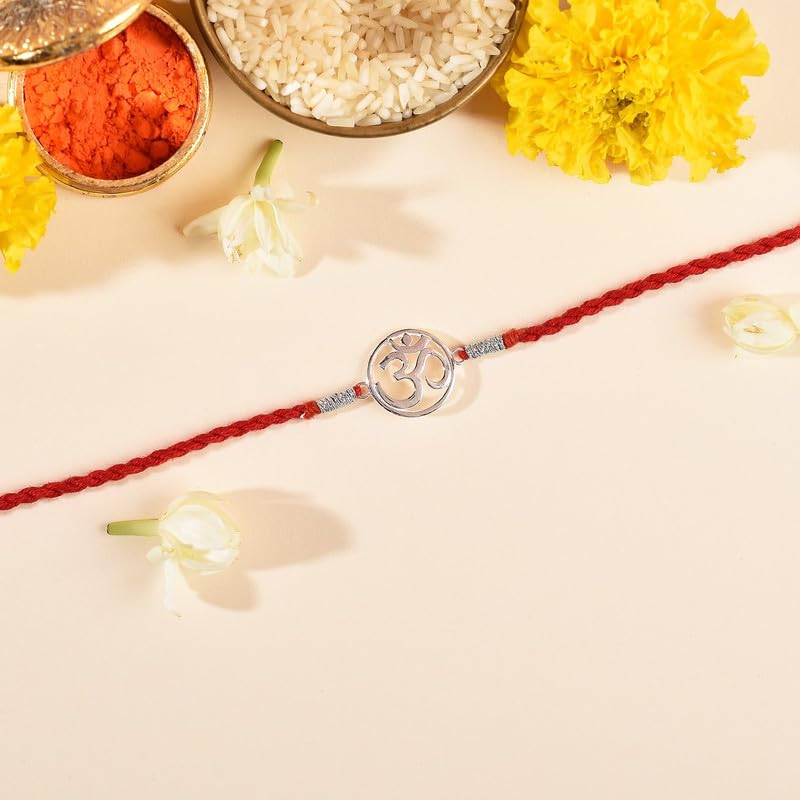 Image of ROOVI Pure 925 Sterling Silver Rakhi for Bhai with Roli Chawal | Chandi Ki Rakhi Original | Krishna Morpankh, Trishul, Ganesh, Ram, Om, Evil Eye, Infinity Rakhi for Brother With Certificate