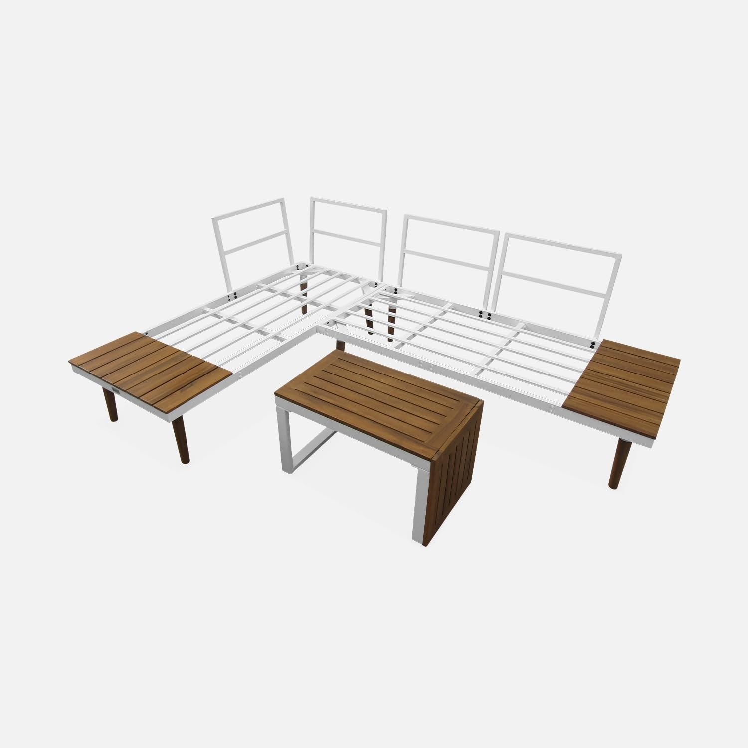 Alice's Garden - Salon de Jardin Beige et Blanc modulable en Aluminium et Bois d'acacia. 4 Places. Sao Paulo.140 x 68 x 65cm