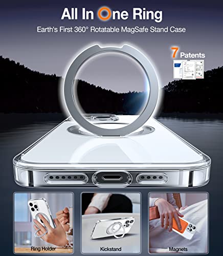 Image of TORRAS 360 Rotatable Ring for iPhone 14 Pro Max Phone Case [Compatible with Magsafe] with Stand, Magnetic Ring Holder Military Grade Shockproof Translucent Back Slim Ostand R, Clear | [Compatible with Magsafe] with Stand, Magnetic Ring Holder Military Grade Shockproof Translucent Back Slim Ostand R, Clear