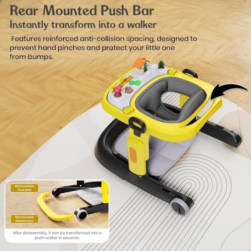 Image of StarAndDaisy Elegant Baby Walker 6 to 18 Months / Walker for Kids Girl Boy with Anti Fall Brake Pads, 3 Speed Height Adjustment, Multi-Level Seat Adjustment, Recreational Music Toy Bar, (Elegant Yellow-Black)