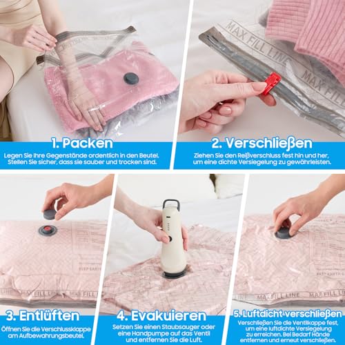 Vakuumbeutel für Kleidung mit Kabelloser Vakuumpumpe,Ideal für Reisegepäck sowie zur platzsparenden Alltagsaufbewahrung (5x 40x50cm… – Ansicht 5