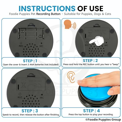 Image of Foodie Puppies Interactive Dog Toys, Pet Voice Recording Button Training Talking Button /Buzzer Toy for Communication - (Blue) Easy to Use Talking, 30Sec Record & Playback, [Without Battery]