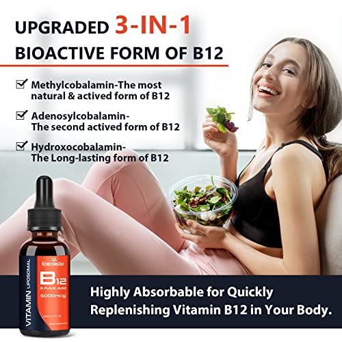 Liposomal Vitamin B12 Sublingual 5000 Mcg Maximize Absorption, B12 Vitamins Liquid Vegan B12 Drops With Fulvic Acid, 3 In 1 Methylcobalamin Bioactive Formula For Energy, Immune-4 Fl Oz #TOP3