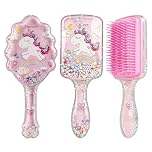 2 Pack Hair Brush Set,Pink Hair Brush Unicorn Sequin Airbag Comb Girls Detangle Brushes Paddle Brushes Set for Children and Girls Curly Straight Hair Styling