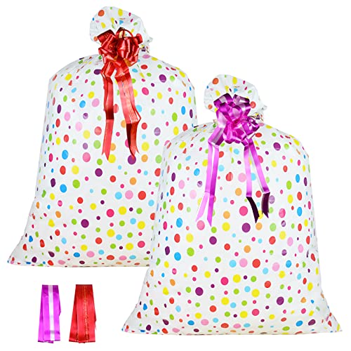2 Pcs Large Gift Bags Oversized Plastic Storage Bags 48x 36 with 2 Pcs Pull Flowers for Huge Big Gifts Presents Wrapping Kids Bicycle Bike Goodie Bags Birthday Party New Parents Baby Shower