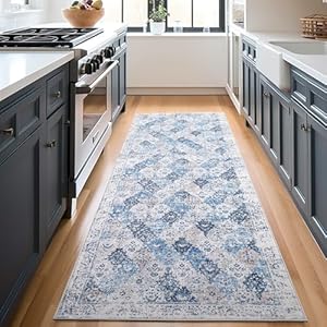 PureCozy Beige Runner Rug 2x6 Vintage Area Carpet Hallway Long Indoor Kitchen Washable Living Room Low Pile Traditional Distressed Retro Accent Throw Rug Non Slip Laundry Bathroom Office 2'