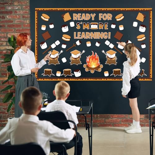 Image of Camping Bulletin Board Decorations Set, Marshmallow S'More Theme Back to School Bulletin Board Decorations Campfire Name Tags Classroom Decorations Paper Cutouts for School Classroom Home Wall Decor