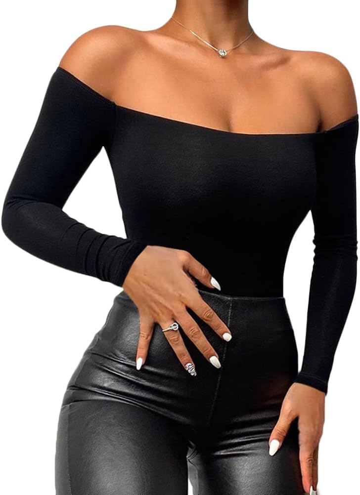 Minetom Maglietta Donna A Manica Lunga Scollo A V: Top A Costine In Tessuto Morbido, Vestibilità Slim, Basic