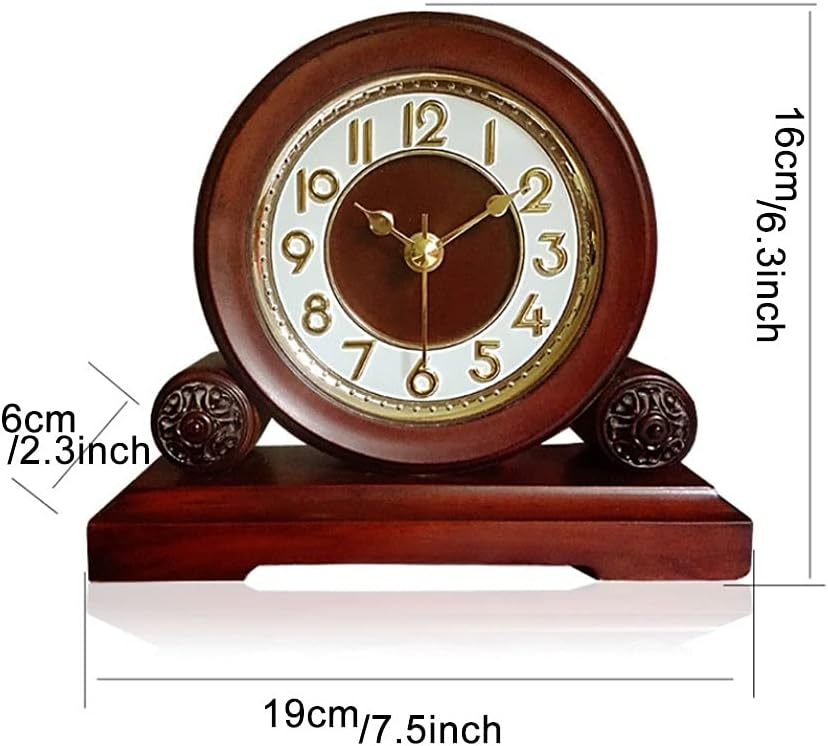 Vintage Table Clock, with Silent Movement, Battery Operated, Mantel Clock Retro Design for Living Room, Kitchen, Office & Home Décor,