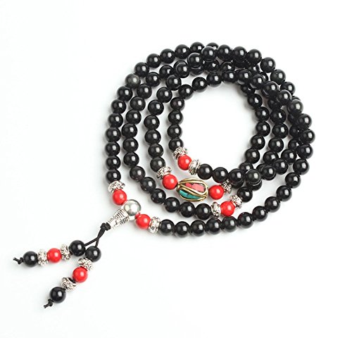 Image of Mala Beads Stretch Bracelet Black Obsidian & Tiger Stone, Buddhist Prayer Beads, Yoga Bracelets, Wear for Daily Meditation & Spiritual Growth, 6mm Meditation Beads, Unisex