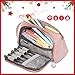 Produktbild SHENMATE Federmäppchen Groß Mäppchen Schule Etui Stifte 3 Fach, Große Kapazität Studenten Pouch Schulmäppchen Bleistift Beutel Halter für Mädchen, Junge, Teenager, für Schule & Büro - 20x9x11cm(Rosa)