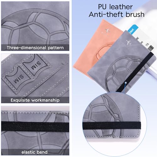 Passport Holder and Card Slot Combo RFID Blocking Leather Personalized Travel Passport Wallet for Men and Women US Passport Cover Protector (Soccer blue)3