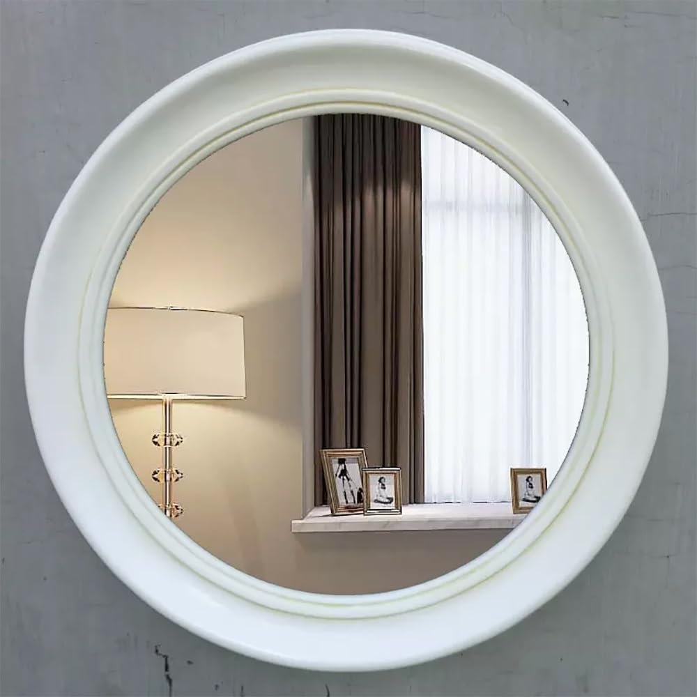 SXFSDOU Circle Mirror Resin Frame, 24" Round Wall Mirror, Large Vanity Bathroom for Entryway, Bedroom, Living Room, Washroom, Baroque Style(White,30in/75cm)