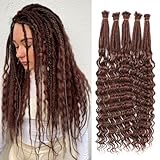COOKOO 20 Strands Wavy Dreadlock Extensions 18 Inch 0.6 cm Soft Thin SE Dread Extensions Handmade Reggae Crochet Hair Hip-Hop Style Pre Looped With Curly Ends Dreadlock Extensions for Women 30#
