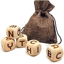 20MM Creative Wooden Letter Dice Set, 5 Pieces Laser Engraved A-Z Pattern Cube Rolling Dices for Party Game