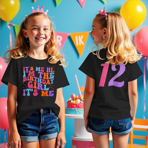Image of Its Me Hi Im The Birthday Girl Its Me Birthday Girl Shirt Kid B-Day T-Shirt Party Tee Outfit Short Sleeve Tops 6-12Y