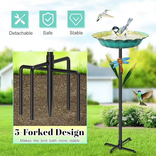 MeyRolizn Sunflower Bird Bath for Outside, Vintage Metal Birdbaths Birdfeeder with Dragonfly Decor, Standing Bird Feeder Bath Bowl for Outdoor Yard Lawn Patio Art Decor (Green) by MeyRolizn - Used condition - Image 3