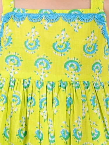 Image of superminis Girls Cotton Floral Printed Gotta Work Kurti Duppata and Matching Afgani Ethnic Wear Set