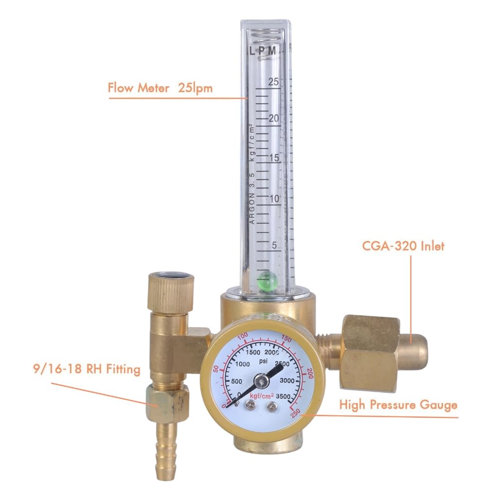 Argon Mig Tig Flow Meter Gas Regolatore 0-25lpm AR-191 per TIG Saldatrice