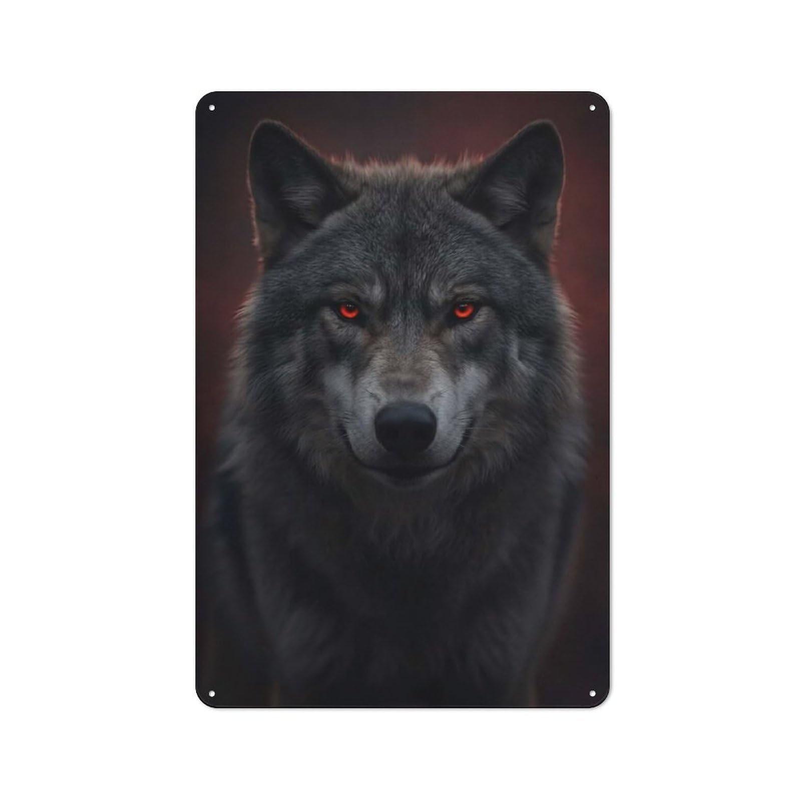 Junmoney Style-21 Tin Wall Plaque 30X20cm With Wolf With Glowing Red Eyes For Hallway Wall, Suited To Hallway Decor Lovers, For Retro Home Interiors