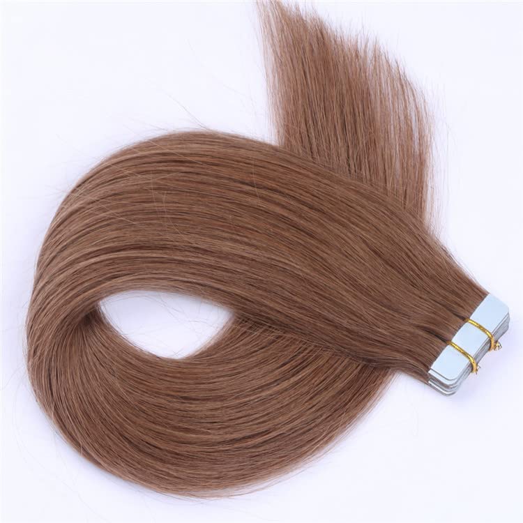 Bella Hair Extensions - Full Shine Tape in Human Hair Extensions 100 Gram Light Brown, Brown, Black Hair Extensions Tape in 22 Inch Invisible Tape in Extensions 2 bundles in Hair Extensions 40 Pieces Color #8, Color #1, Color #3 (Brown)