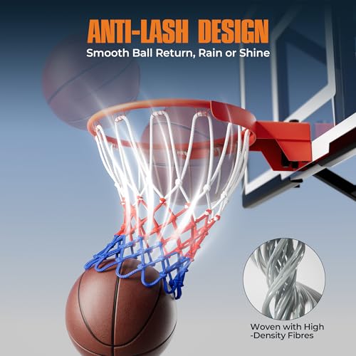 KadoKado 2 Stück Basketballnetz Ersatz - Profi Basketball Netze für Standardkorb, Wetterfest & Reißfest, Anti-Whip & Sicherer Halt, Für Outdoor Training (12 Ösen, Weiß-Rot-Blau)