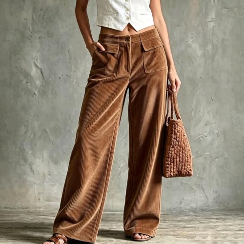 PXQIRMR Wide Leg Pants for Women Corduroy Elastic Waist Casual Trousers - image 2