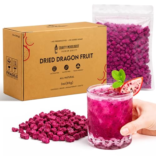 Freeze Dried Dragon Fruit Cubes, 3 oz/85gmPink Dragonfruit for Drinks & Smoothies, Crunchy Dried Dragon Fruit Snack, Dehydrated DragonFruit For Baking and Breakfast Cereal - Ideal for Infusing Drinks