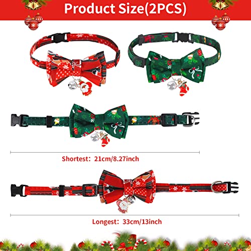 2 Stück Weihnachten Katzenhalsband Hundehalsband,Weihnachtliches Katzenhalsband mit Süßer Fliege und Glöckchen Katzen Halsband Weihnachten Katzen Halsbänder mit Schleife für Katze,Kätzchen und Welpen