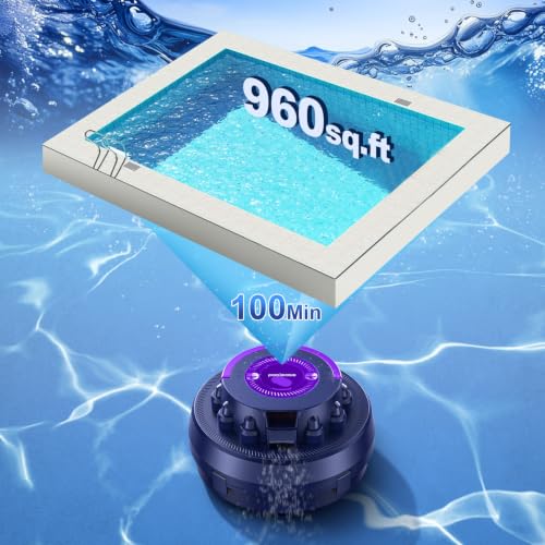 Image of Cordless Robotic Pool Vacuum with Dual high-Powerful Motors Provide Strong Suction, 100 Min Runtime, Self-Parking, Pool Cleaner Robot for Above /In-ground Flat Pool up to 960 Sq.ft
