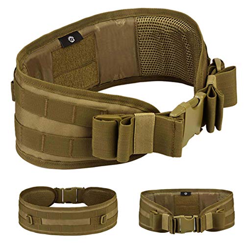 Tactical Battle Belts MOLLE Waist Belt Padded Military Combat Belt with Mesh Lining for Hunting Shooting Airsoft Games Paintball (Brown, One Size)