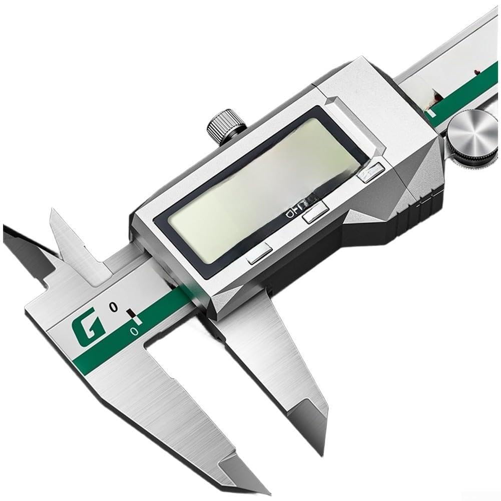 Herramienta de medición digital de calibrador vernier grande de 1.7 pulgadas, pantalla LCD de 0.01 mm, precisión de acero inoxidable, unidades duales, verde, 150 mm, 200 mm, 300 mm, para mecanizado