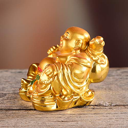 Estatua de Buda Risueño Feng Shui Resina Dorada 2.2 pulg miniatura 7