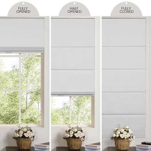 MoDanCeQ Roman Shades for Windows Blackout Cordless Room Darkening Roman Blinds Black Out Window Shades for Home Office Bedroom, White, 38