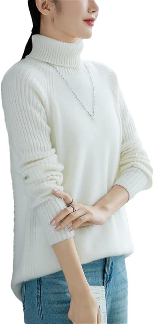 Women's 100% Wool Knitted Sweater Turtleneck Long Sleeve Soft Pullover Winter Basic Thickening Thermal Tops
