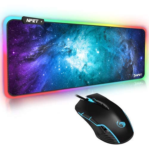 NPET RGB Gaming Mouse Pad and LED Gaming Mouse Bundle, Soft Oversizz LED Mouse Pad, 7 Programmable Button Gaming Mouse