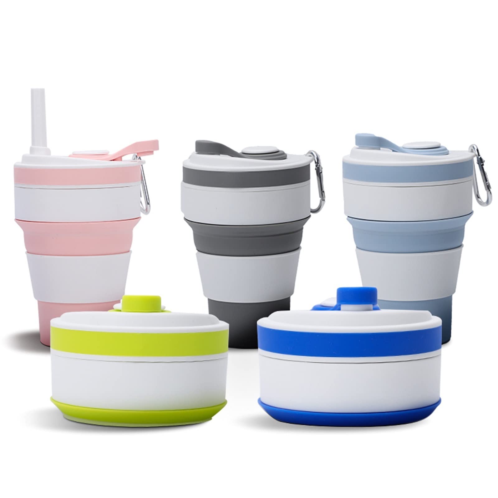Reise-Kaffeetasse, Kaffeetassen mit Strohhalm, faltbar, tragbar, Silikon, Wasserbecher im Freien, Camping, Wandern, Picknick (3)
