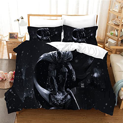 Funda Nordica Cama 150,Funda Nordica 220x240cm,niño niña Juego de Funda de edredón de 400 Hilos de poliéster de satén a Batman Negro,Ropa de Cama con Funda de Almohada 80x80