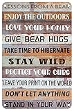Funny Lesson From a Bear Metal Tin Sign Wall Art Decor Rustic Bear Advice Sign For Home Country Deco