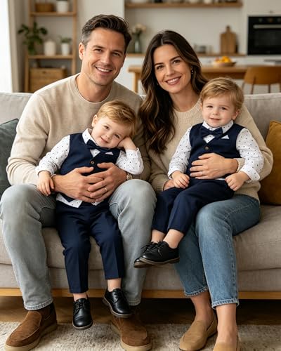 Image of SANGTREE Boys Suit Cotton Linen Formal Set Baby Boy Dress Clothes Gentleman Wedding Ring Bearer Outfits, 3 Months - 9 Years