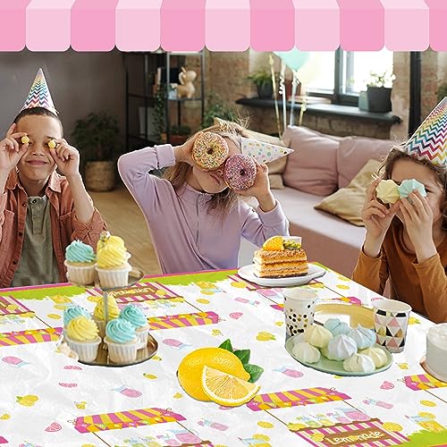 Image of CMUSKO Lemonade Table Cloth, 3Pcs Lemonade Stand Decorations Lemon Tablecloth Rectangle Plastic Table Cover for Summer Fruit Lemon Themed Birthday Party Baby Shower Supplies, 108 x 180 cm