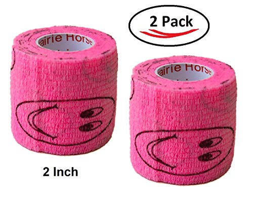 Image of Vet Wrap Wrap Tape (Pink with Smiles) (2 Pack) (4 Inch x 15 feet) Self Adhesive Adherent Adhering Cohesive Flex Self Stick Bandage Grip Roll Dog Cat Pet Horse