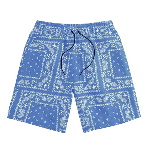 Lastesso Swim Trunks Men Lightweight Bandana Shorts Drawstring Short Swim Trunks with Pockets Casual Swimwear Beach Shorts