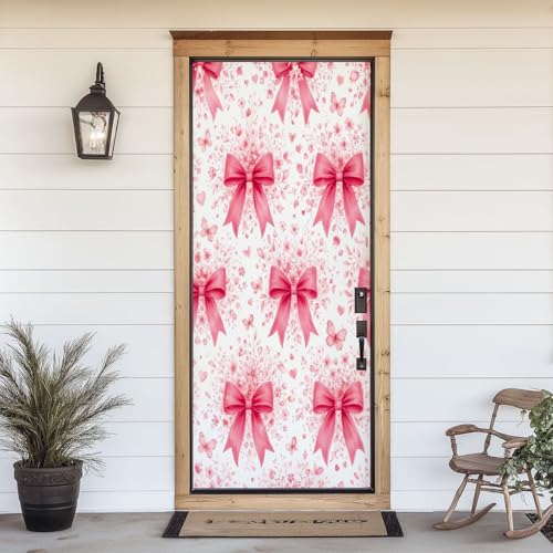 3D Door Sticker Pink Bow Floral Bowknot Flower Ribbons Bouquets