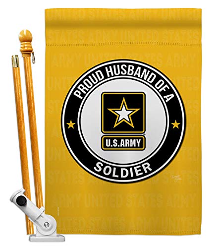 Breeze Decor Proud Husband Soldier House Flag Set Armed Forces Army Rangers United State American Military Veteran Retire Official Decoration Banner Small Garden Yard Gift Double-Sided, Made in USA
