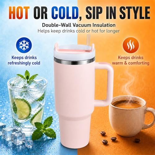 Image of Pandance 4 Pack 40 oz Tumbler with Handle and Straw Bulk, Quartz